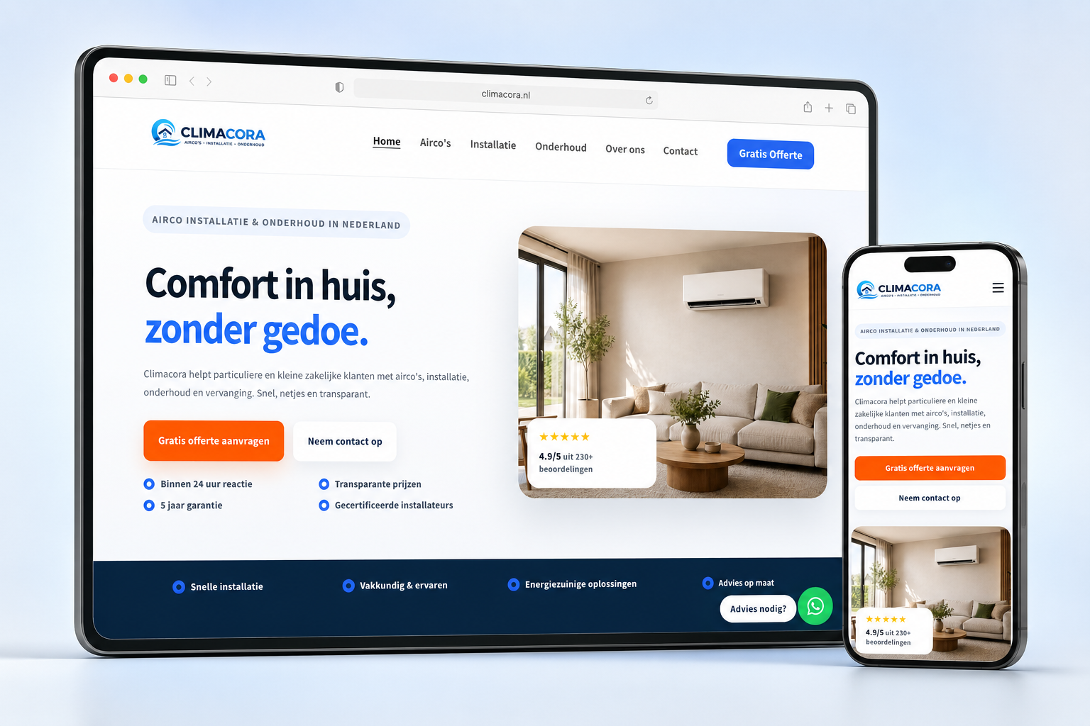 Ontwerp voor de website van Climacora